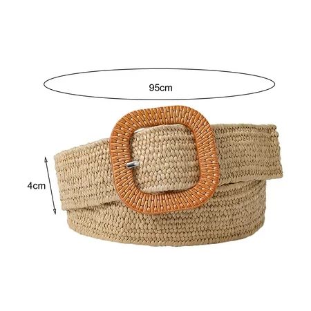 Hobeauty Women Waist Accessory Woven Straw Belt Retro Chic Buckle Design Wide Waistband Adjustable E | Walmart (US)