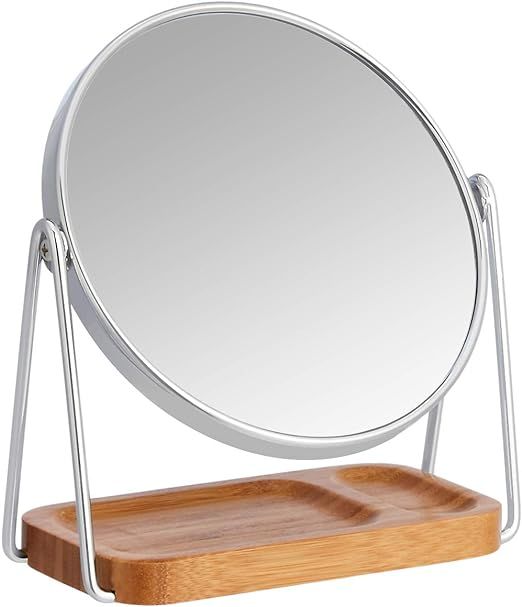 Amazon Basics Vanity Mirror with Squared Bamboo Tray - 1X/5X Magnification | Amazon (US)