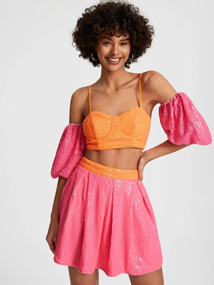 New
     
      SHEIN X ELLEY OREM EO CAZ Sequin Crop Cami Top With Arm Sleeves | SHEIN