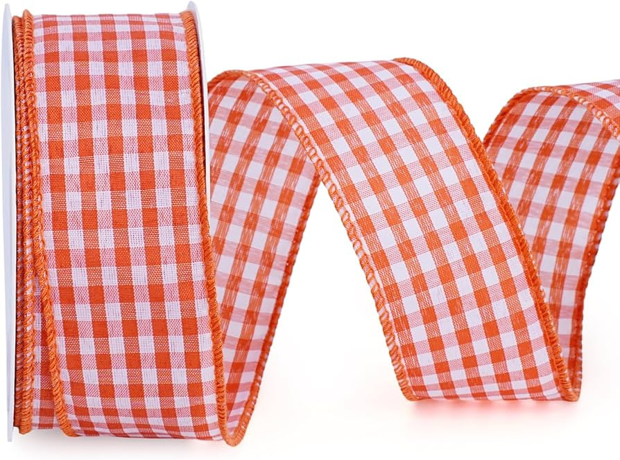 LaRibbons Ribbon Wired, Gingham Plaid Ribbon for Christmas Gift Wrapping, Farmhouse Craft, Wreath... | Amazon (US)