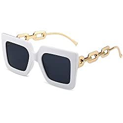 Dollger Oversized Square Sunglasses for Women Large Frame Metal Chain Arms UV Protection Glasses | Amazon (US)