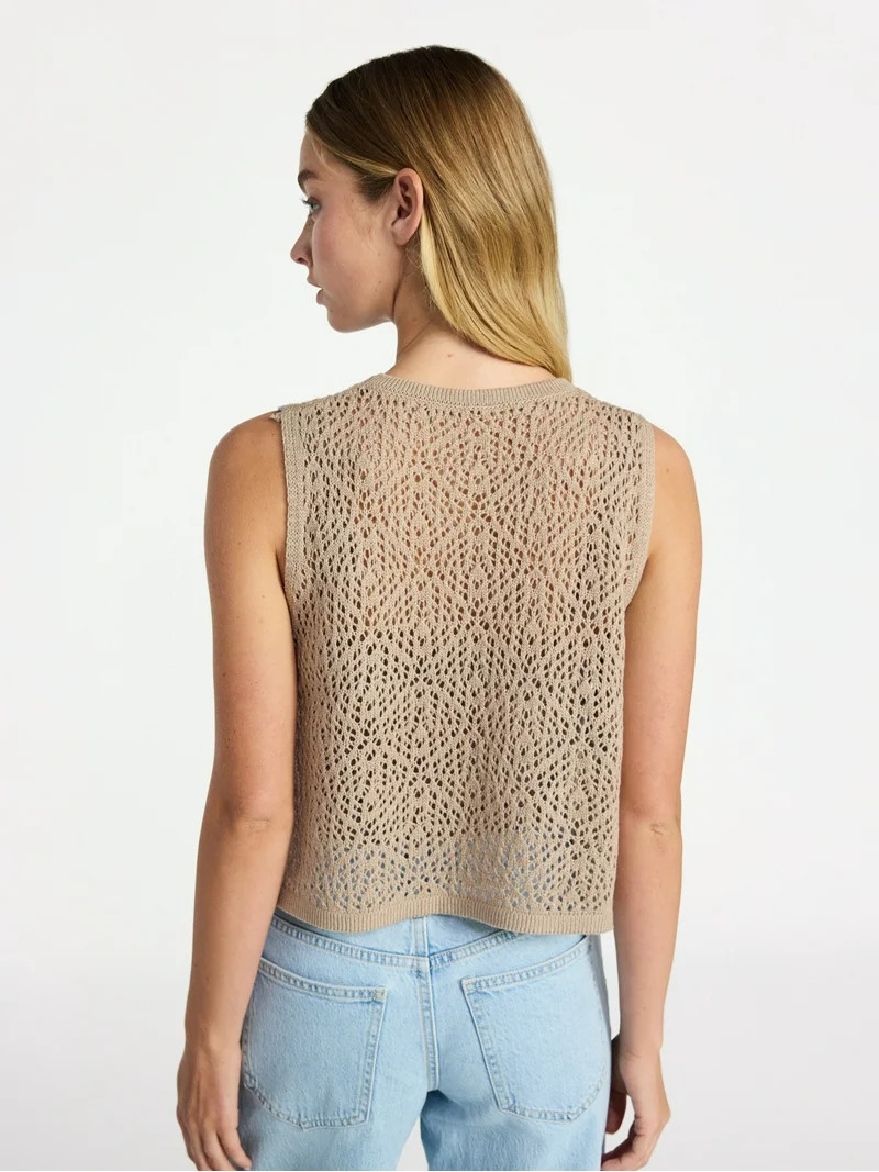 No Boundaries Cropped Crochet Knit Poncho with Side Ties, Women's | Walmart (US)