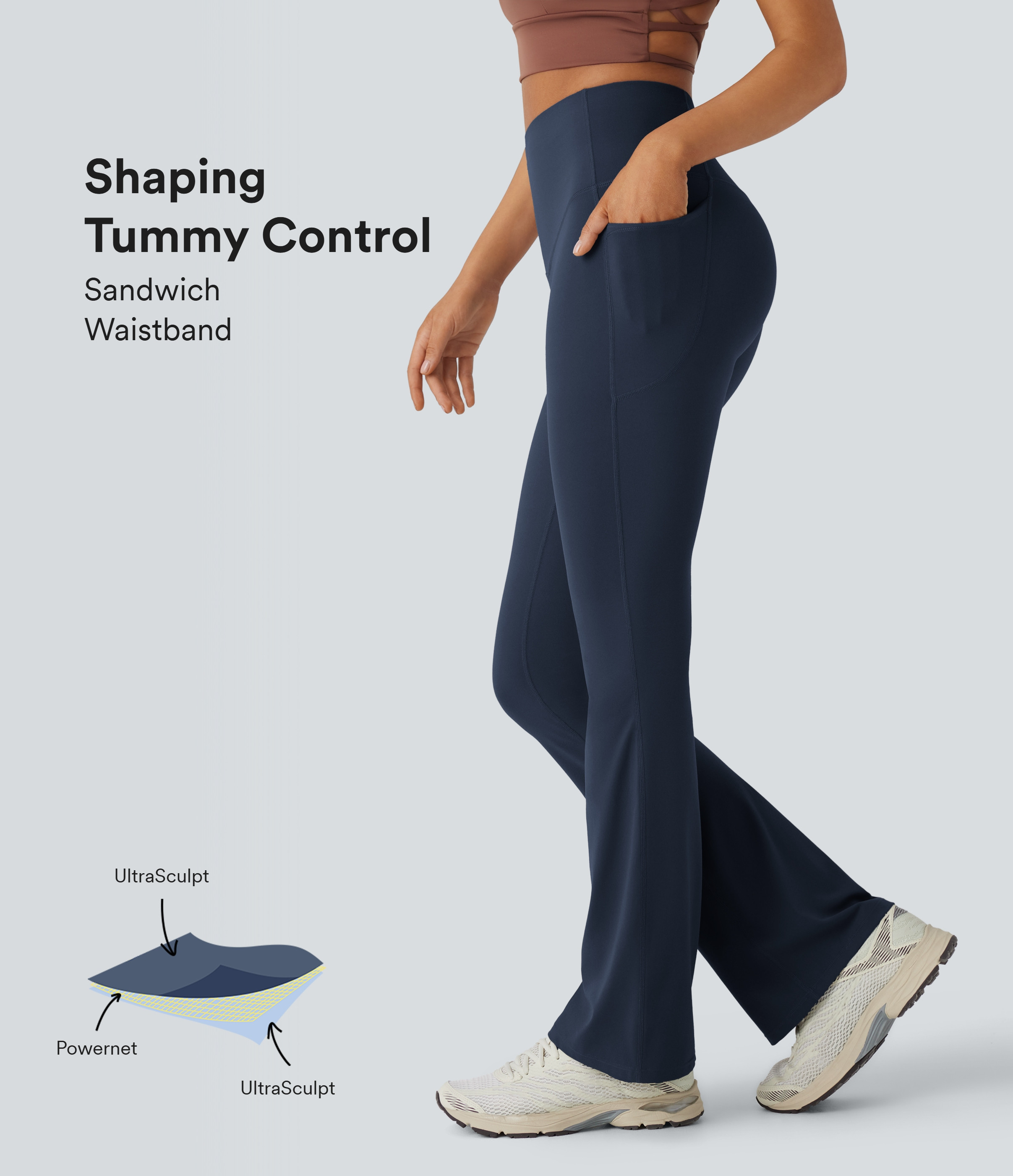 Halara Halara UltraSculpt™ SoCinched High Waisted Tummy Control Pocket Shaping Yoga Bootcut Leggings - Carbon - XL(petite) gym leggings | HALARA