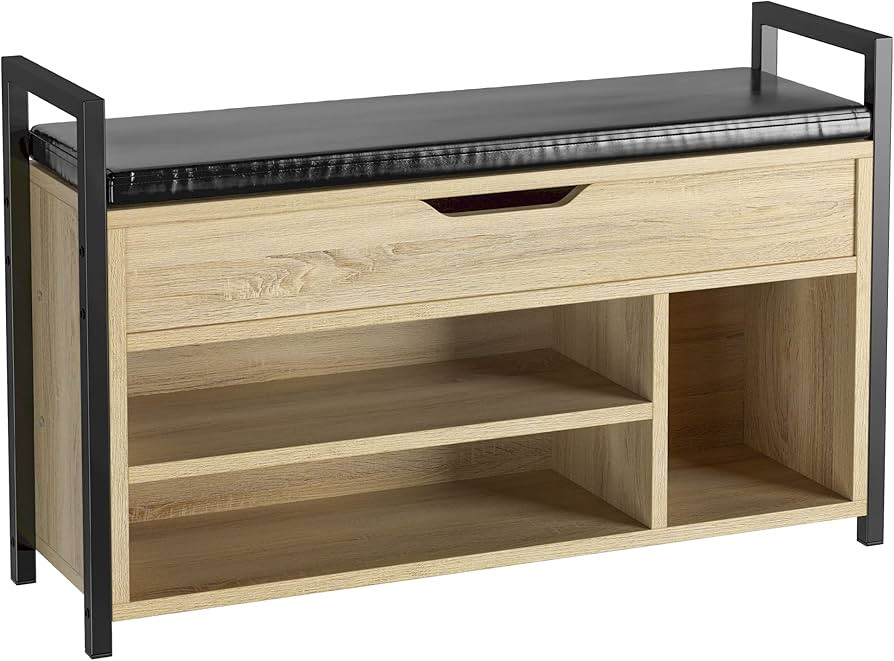 IRONCK Shoe Storage Bench, Entryway Bench with Lift Top Storage Box, Metal and Board Small Bench ... | Amazon (US)