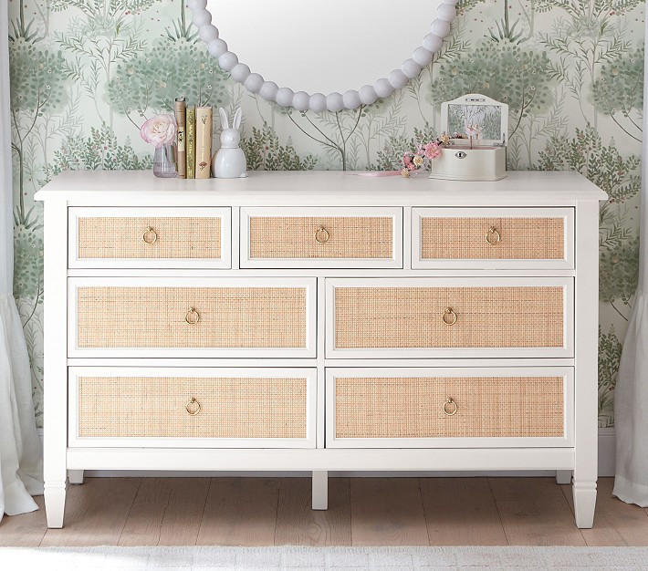 Ava Regency Caned Extra Wide Dresser, Simply White Natural Cane | Pottery Barn Kids