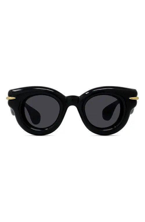 Loewe Inflated Pantos 46mm Round Sunglasses in Shiny Black /Smoke at Nordstrom | Nordstrom