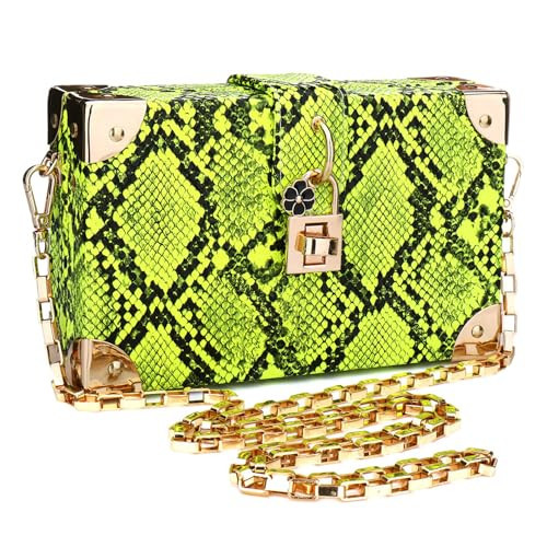 Comeon Womens Snakeskin Clutch Purses Green Evening Handbag PU Leather Crossbody Purse Shoulder Bags with Chain (Green) | Amazon (US)
