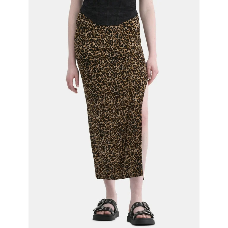 No Boundaries Knit Foldover Slit Maxi Skirt, Women's and Women’s Plus | Walmart (US)