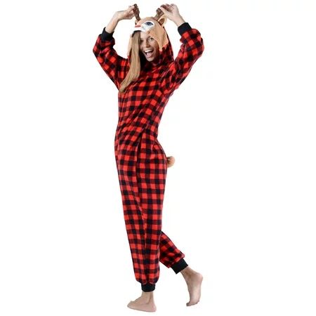Comfy Plaid Reindeer Holiday Onesi3 Piece Women Costume, Red Black, Small 4-6 | Walmart (US)