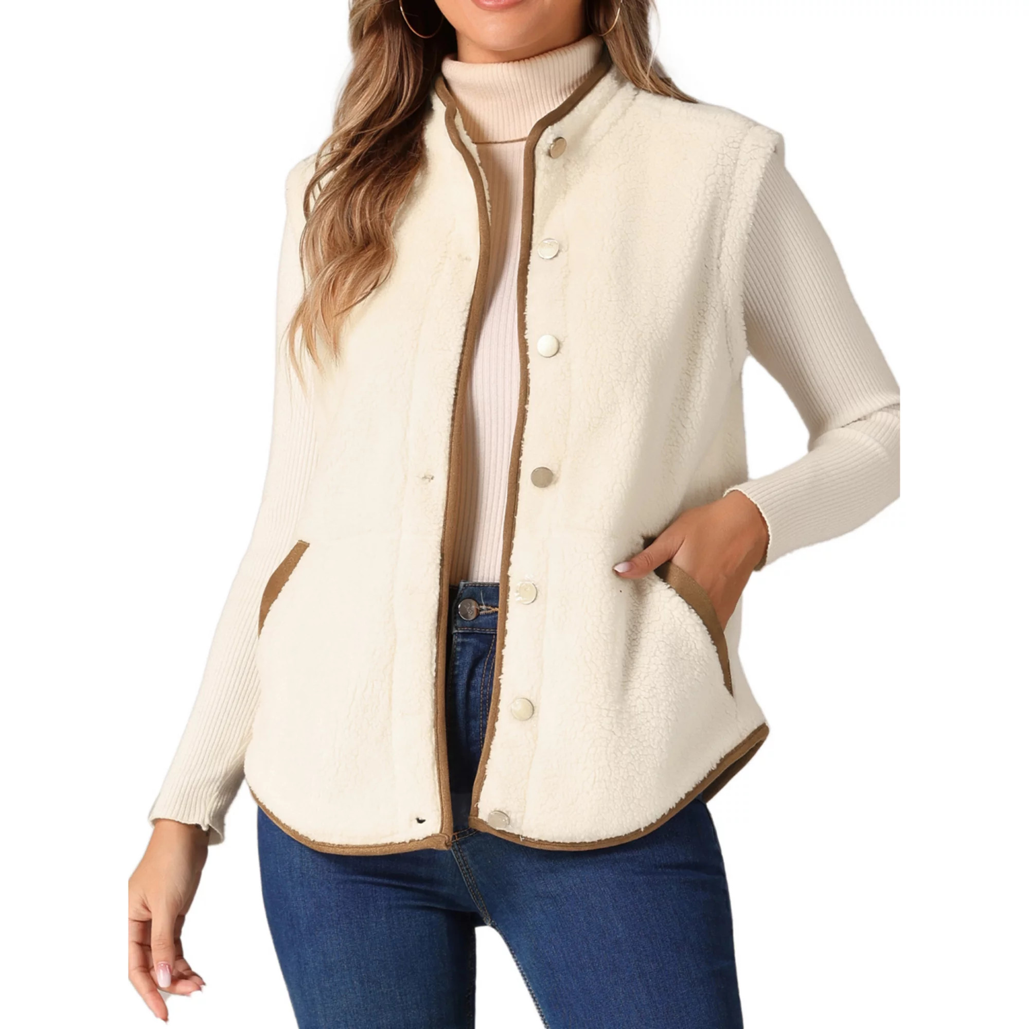 Womens Fleece Vest Soft Plush Outerwear with Pockets Buttons Sleeveless Fuzzy Jacket Vest | Kohl's