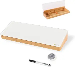 Desktop Glass Whiteboard with Wooden Organizer Box for Office Supplies Storage, Computer Keyboard... | Amazon (US)