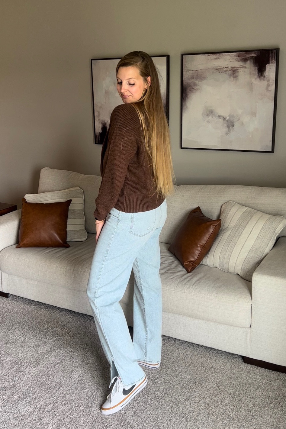 Loving the wider leg denim trend. Paired this light wash pair with a cardigan for an easy fall outfit. Wearing my true size in a tall! 

#LTKfindsunder50 #LTKmidsize #LTKSeasonal