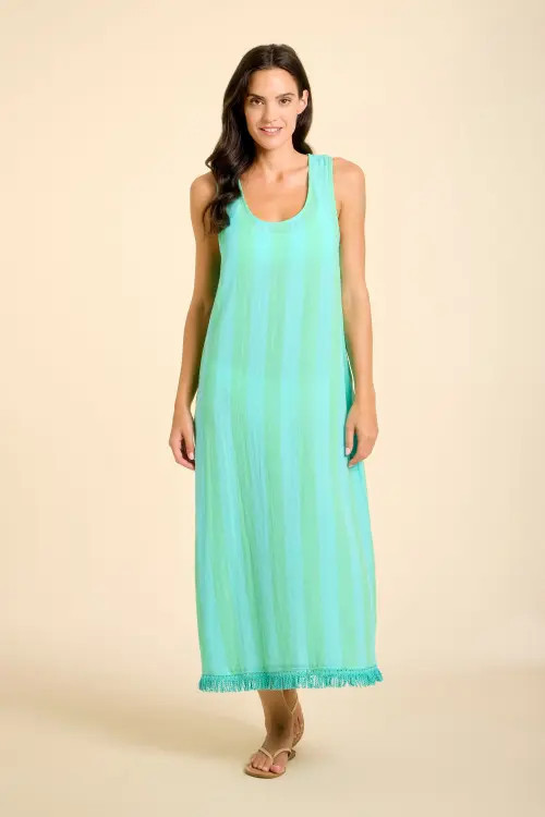 Positano Midi Tank Dress Cover-Up with Fringe in Blue/green at Nordstrom, Size Small | Nordstrom