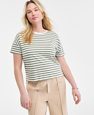 On 34th Women's Knit Easy Short-Sleeve Striped T-Shirt, Exclusively at Macy's - Macy's | Macy's