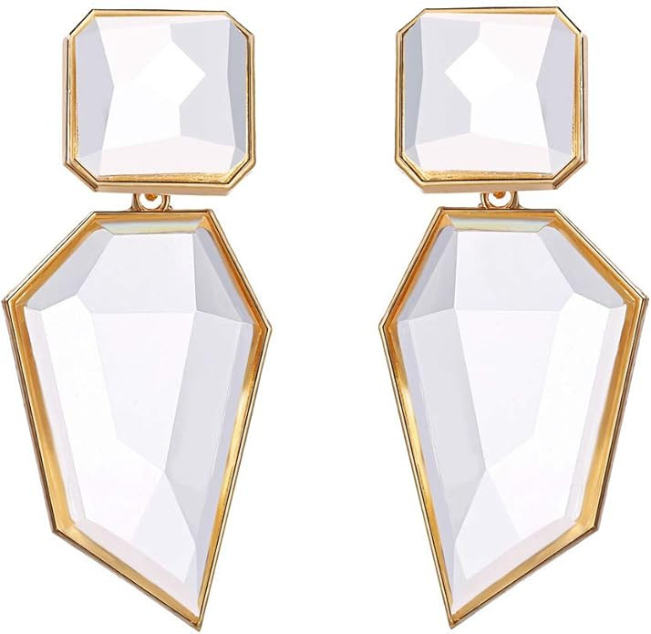 Rhinestone Crystal Rectangle Dangle Earrings, Glass Geometric Statement Earrings for Women KELMAL... | Amazon (US)