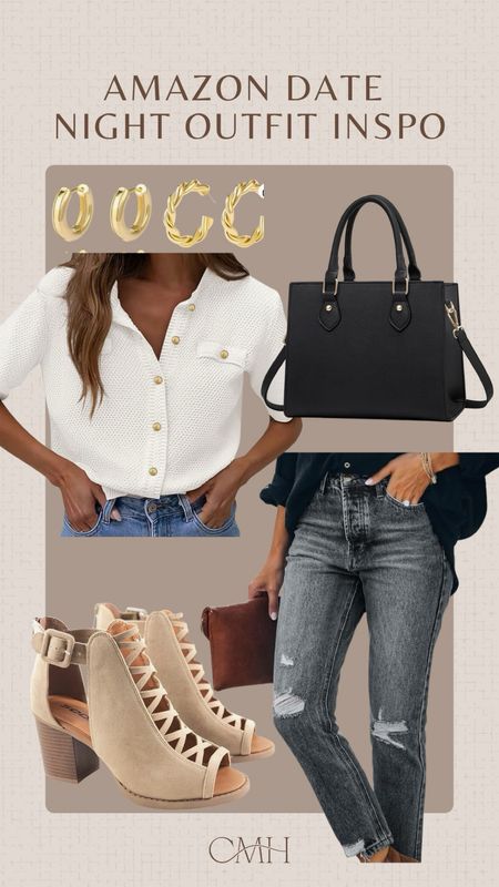 Date Night Outfit. Jeans. Sandals. Great for a casual date night or event. Dress it up with the chunky gold earrings and open toe shoes that kick it up a notch.

#LTKParties #LTKShoeCrush #LTKStyleTip