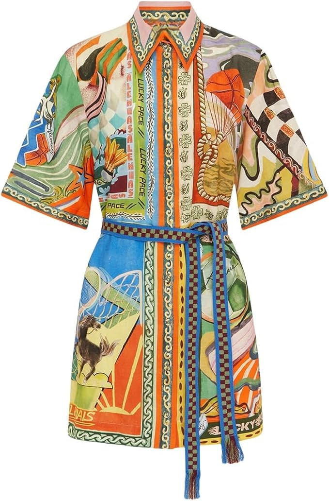 Womens Dresses Summer,Short Sleeve Vintage Dresses,Casual Floral T Shirt Printed Button Drawstrin... | Amazon (US)