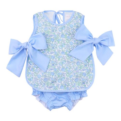 Blue And Green Floral Bow Diaper Set - Shipping Mid May | Cecil and Lou