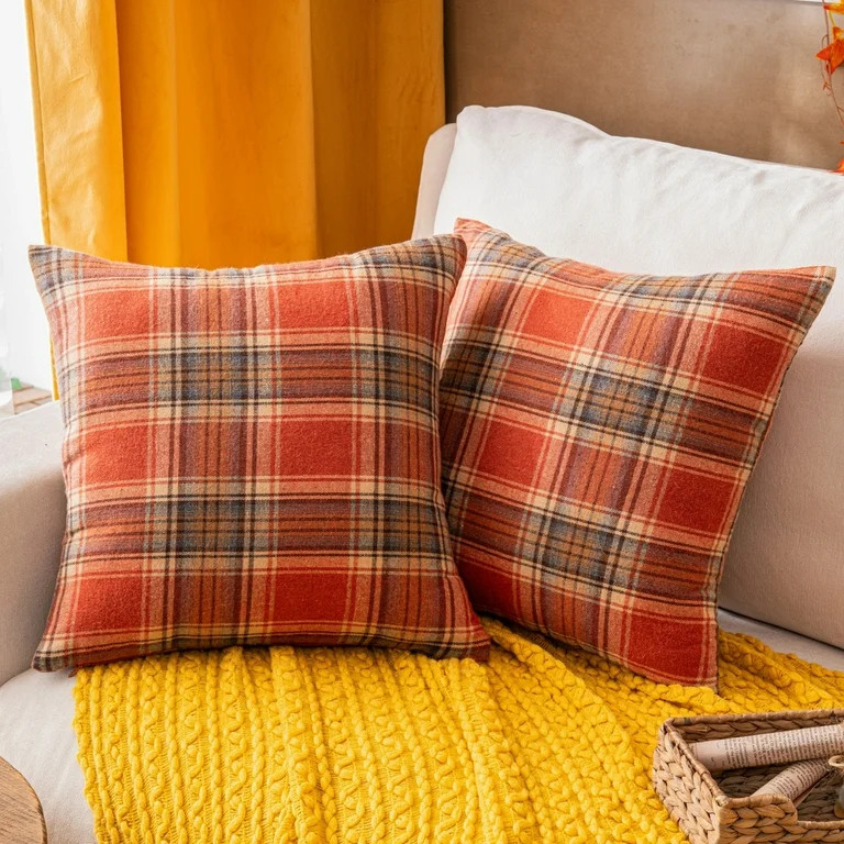 Fall Plaid Throw Pillow Covers, Set of 2 Autumn Decorative Throw Pillows for Couch Sofa Bed Livin... | Walmart (US)