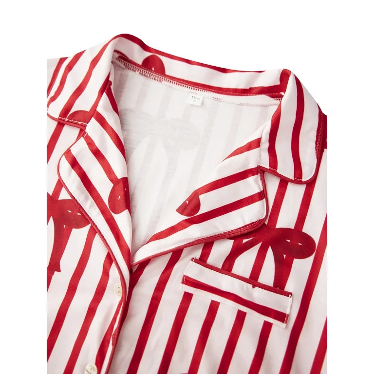 Matching Family Christmas Pajama Sets Valentine's Day Pajama Set Outfit 2-Piece Bow Striped Loung... | Walmart (US)