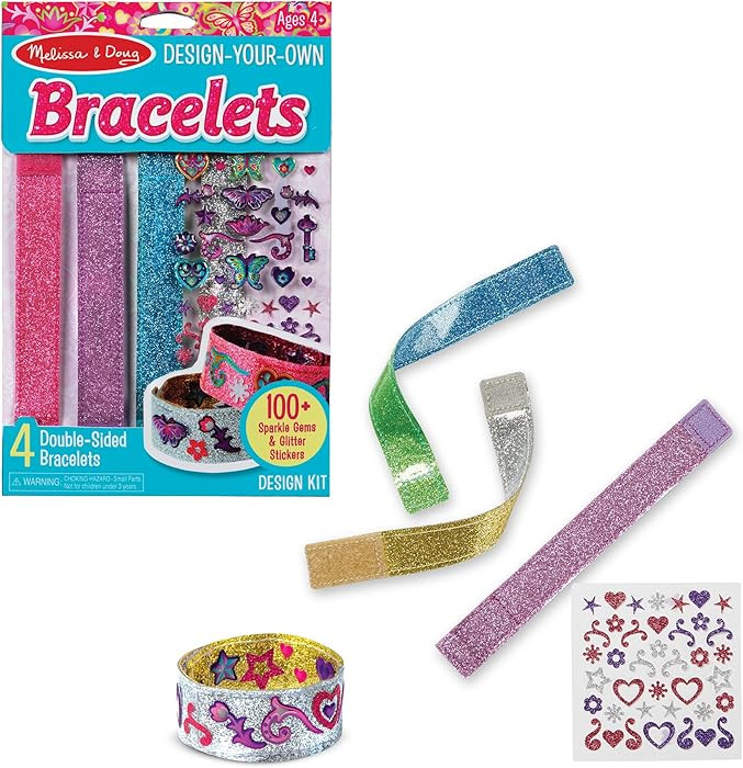 Melissa & Doug Design-Your-Own Bracelets with 100+ Sparkle Gem & Glitter Stickers, Kids Snap Brac... | Amazon (US)