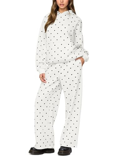 HOCANDY Polka Dot Set for Womens Sweatsuits 2 Piece Set Oversized Hooded Sweatshirts and Wide Leg Sweatpants with Pockets | Amazon (US)