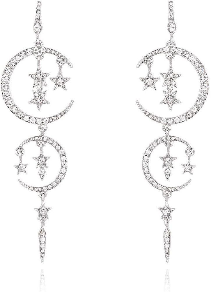 Exaggerated Luxury Sun Moon Stars Drop Earrings Rhinestone Punk Earrings for Women Jewelry Golden... | Amazon (US)