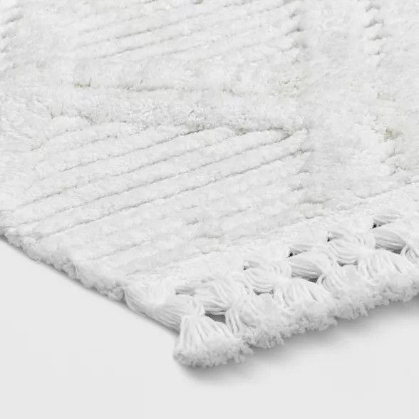 Diamond Embossed Tasseled Woven Bath Rug White - Threshold™ | Target