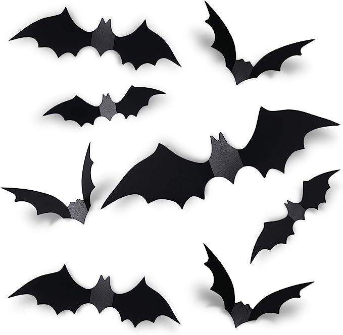 Coogam 60PCS Halloween 3D Bats Decoration, 4 Different Sizes Realistic PVC Scary Black Bat Sticke... | Amazon (US)