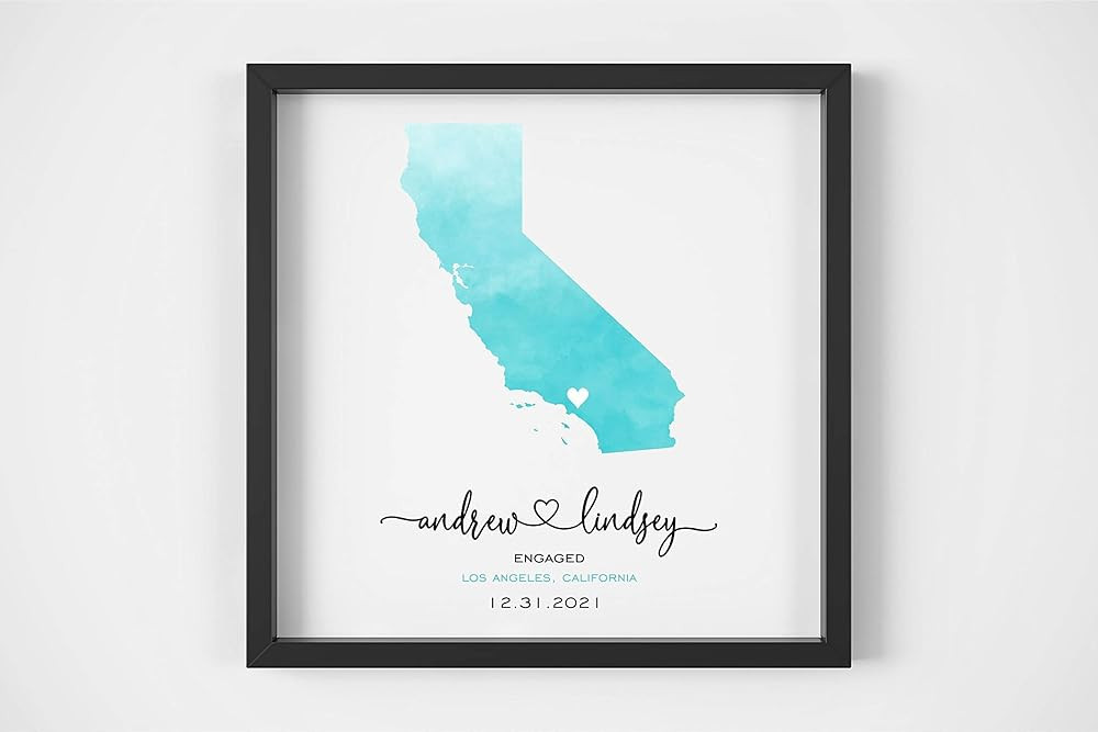 Engagement Map Print Personalized Engagement Gift Watercolor Wedding Map Framed Print Unique Enga... | Amazon (US)