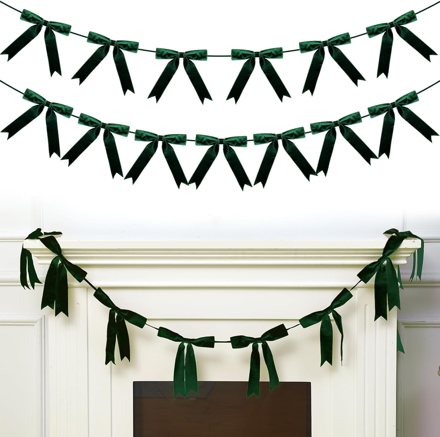 10 ft Christmas Velvet Bow Garland Pre-Strung Bow Garland Banner with 13 Pcs 7 x 7 Inches Bows Re... | Amazon (US)