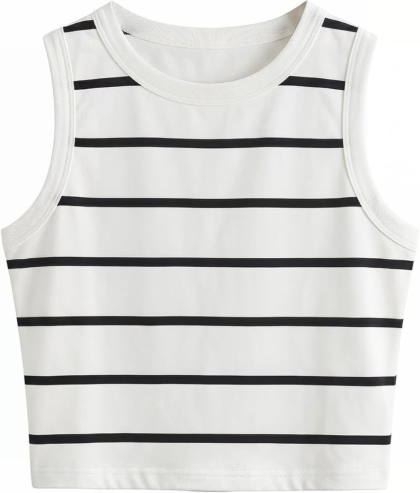 SweatyRocks Women's Trendy Summer Crew Neck Tank Tops Dressy Casual Striped Sleeveless Crop Going... | Amazon (US)