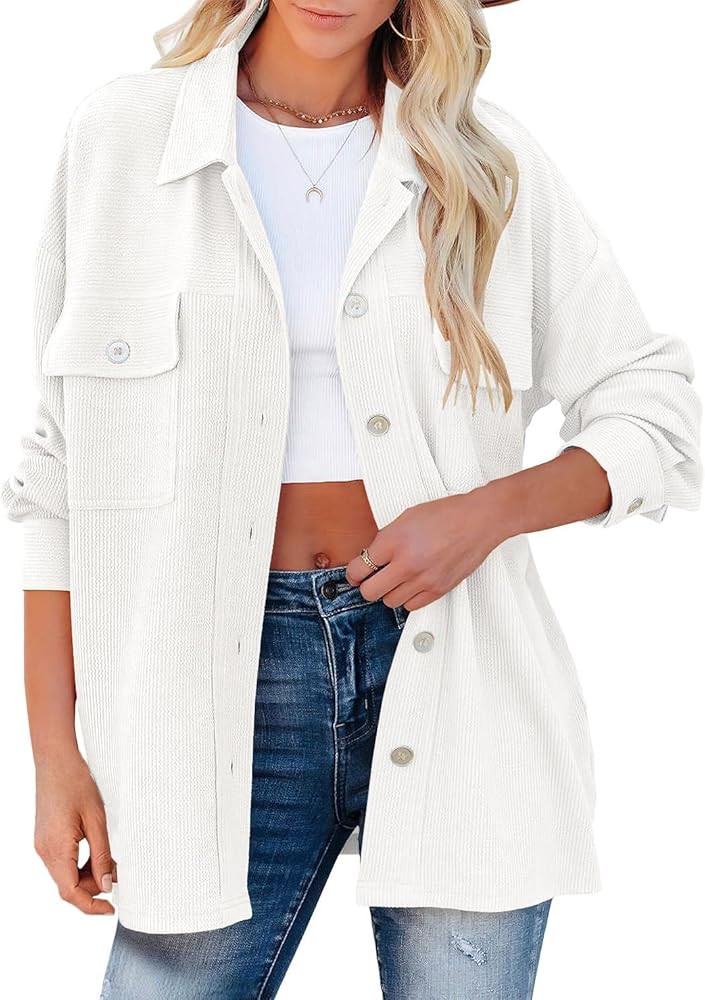 LOGENE Womens Corduroy Shirts Button Down V Neck Long Sleeve Blouse Casual Jacket | Amazon (US)