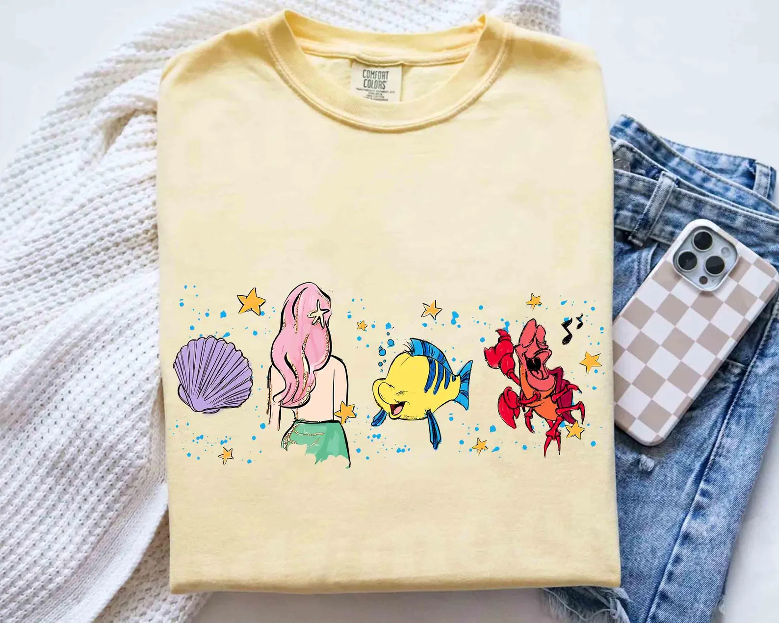 Watercolor Disney Ariel Princess Shirt, The Little Mermaid Tee, Sebastian and Flounder, Girly aes... | Etsy (Global)