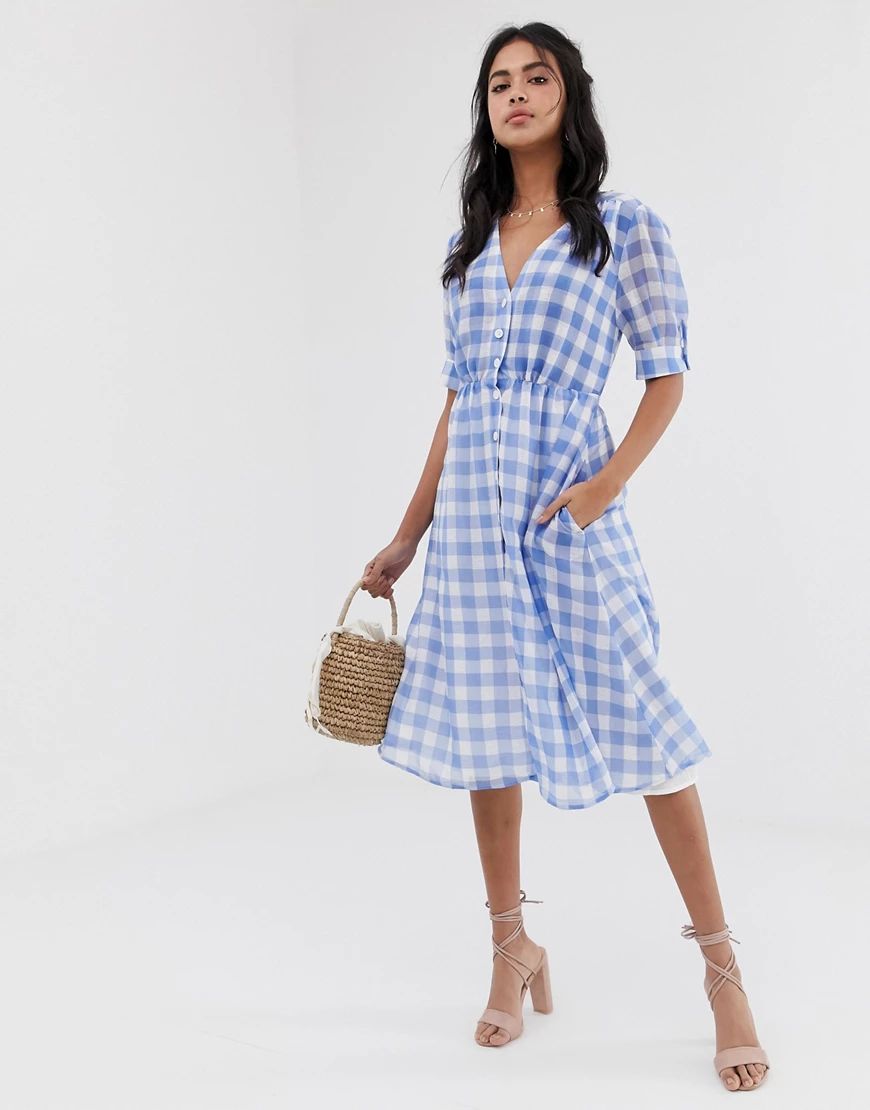 Capulet Tally gingham midi dress-Blue | ASOS (Global)