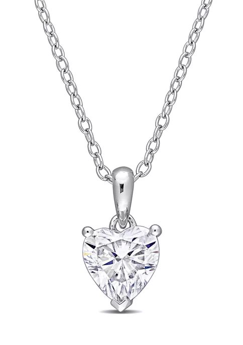 1 ct. t.w. Created Moissanite Heart Solitaire Pendant with Chain in Sterling Silver | Belk
