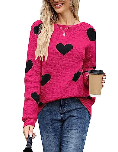 Alsol Lamesa Women's Cute Heart Valentines Sweaters Pullover Long Sleeve Crewneck Casual Knitted ... | Amazon (US)