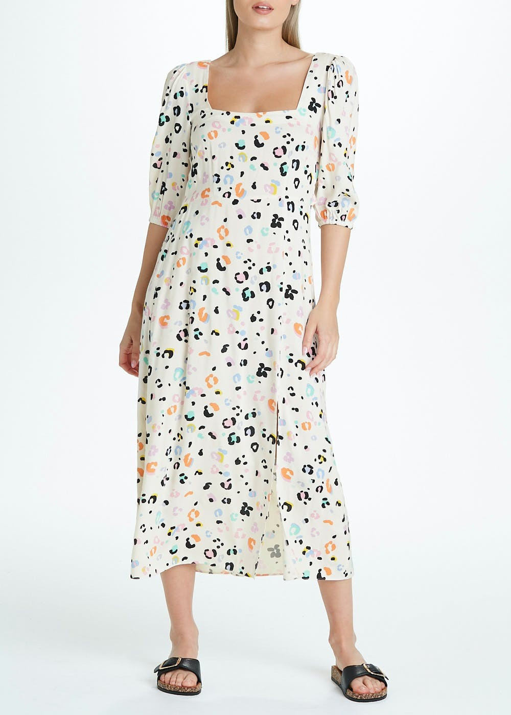 Cream Animal Print Half Sleeve Midi Dress – Cream | Matalan (UK)