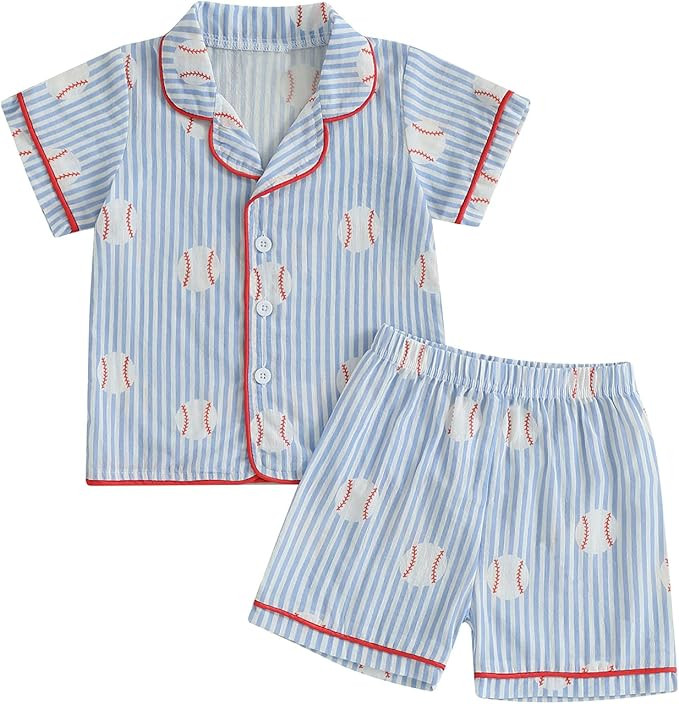 Kids Baby Boy Girl Baseball Outfits Baseball Button Down Pajamas Shirts Tops and Shorts Baby Pjs ... | Amazon (US)
