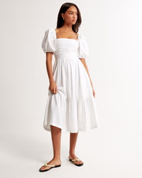 Emerson Linen-Blend Puff Sleeve Midi Dress | Abercrombie & Fitch (US)