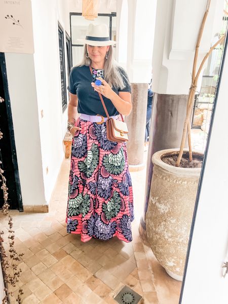 Ootd - Sunday. African skirt is from Endelea, cupro shirt is very old from Bristol, Ipanema sandals, lilac woven belt, Mango bag and hat from House of Ord. 

#LTKtravel #LTKnederlands #LTKeurope