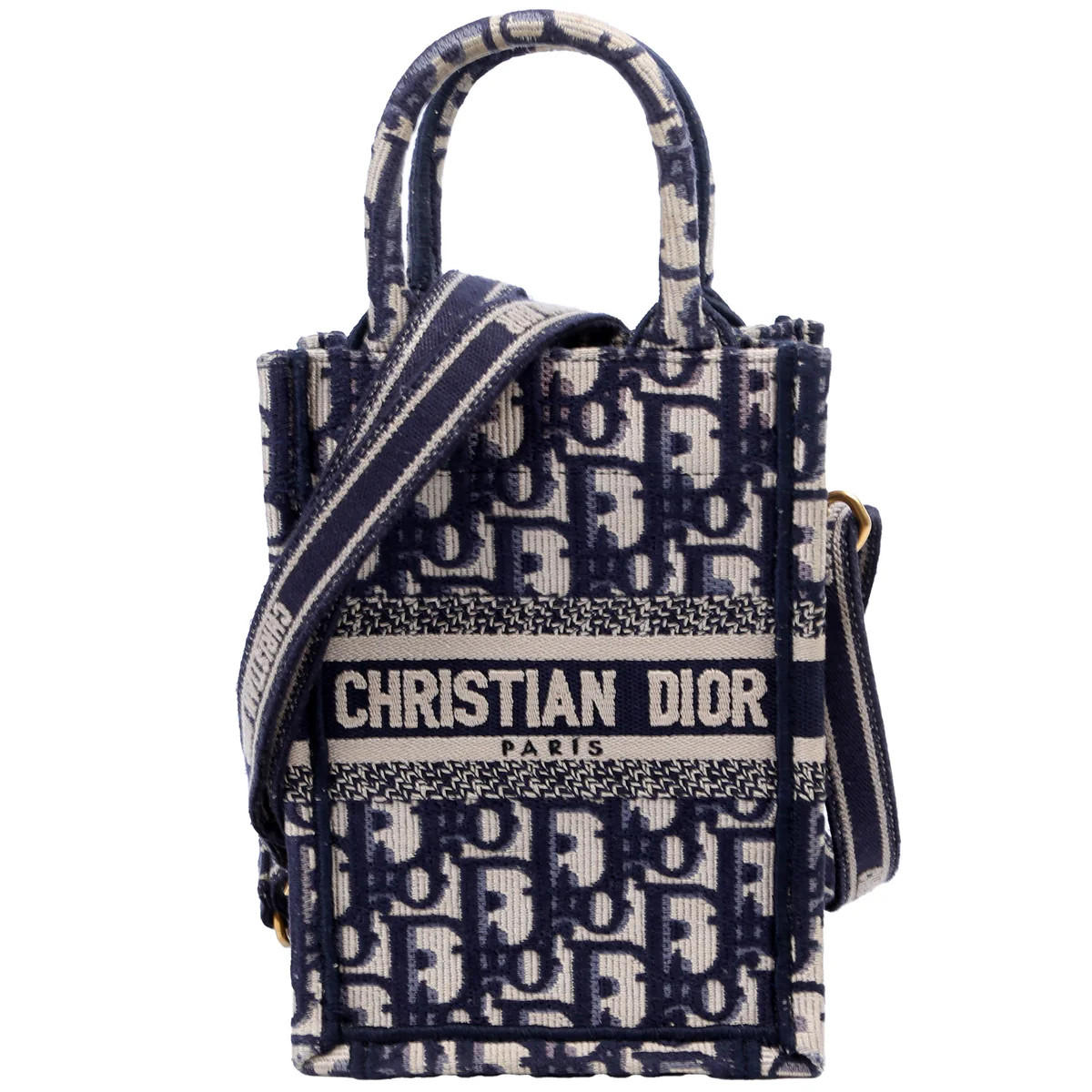 Oblique Mini Book Tote Phone Bag With Strap Navy/Beige | Keeks Designer Handbags