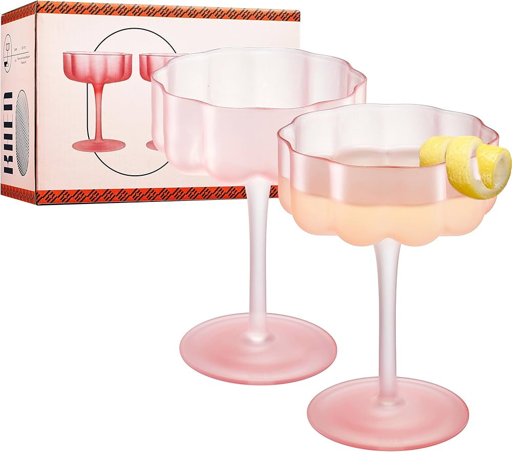 Khen Flower Vintage Wavy Glass Coupes Martini, Champagne & Cocktail Coupes - Set of 2-7oz Colorfu... | Amazon (US)