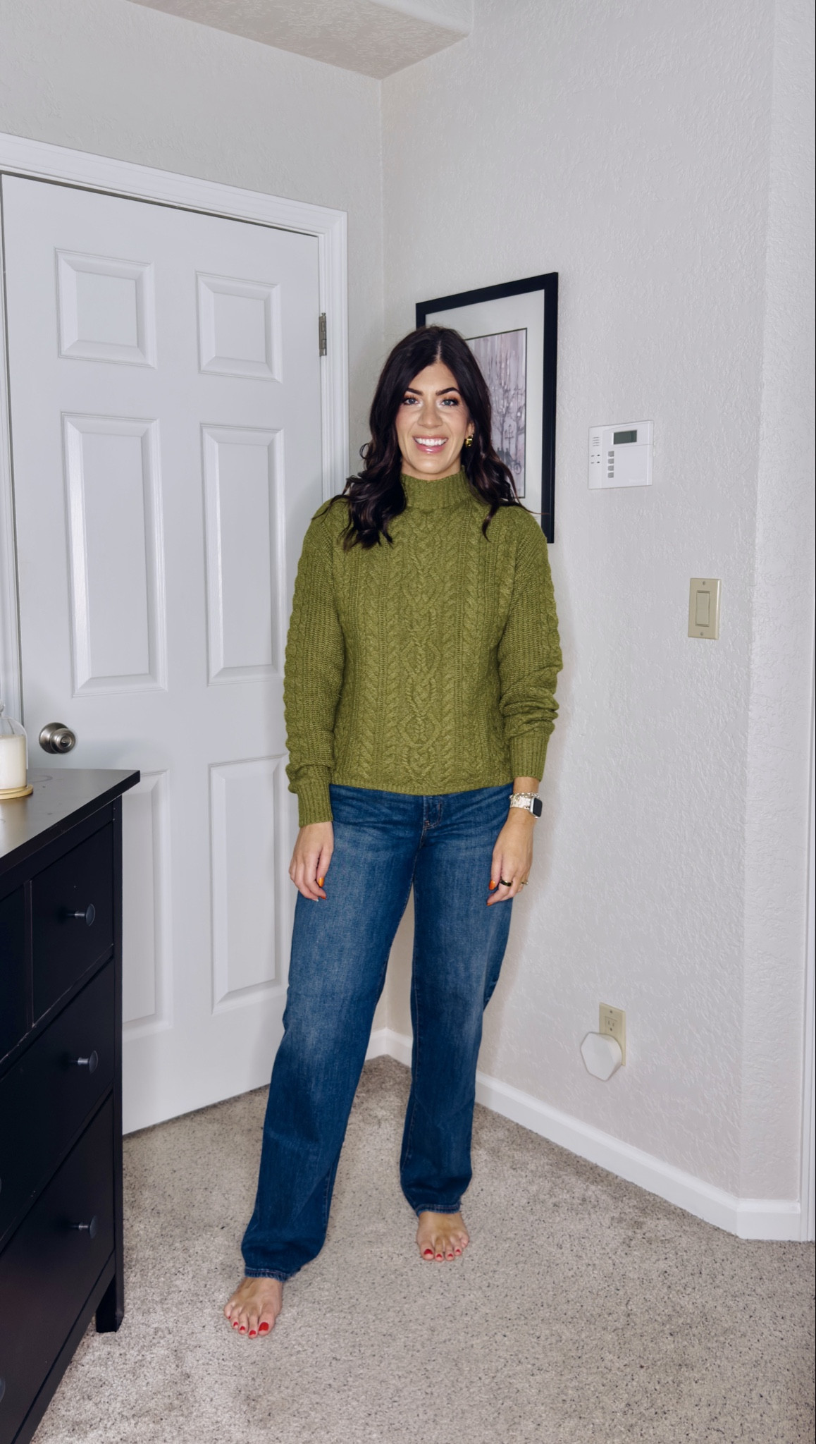 Old navy sale finds!
In a medium tall cable knit sweater
8 tall relaxed straight jeans 

#LTKMidsize #LTKFindsUnder50 #LTKSaleAlert