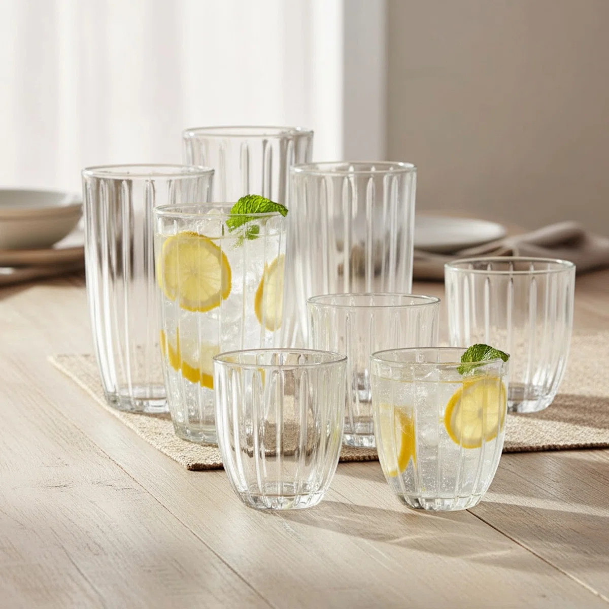 Capri 8-Piece Glassware Set \u2013 4 Coolers (16Oz) & 4 DOF Glasses (10Oz) | Wayfair North America