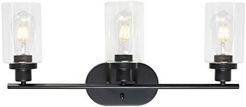 VINLUZ 3 Light Black Wall Sconces Bathroom Lighting Fixture with Clear Glass Shade | Amazon (US)