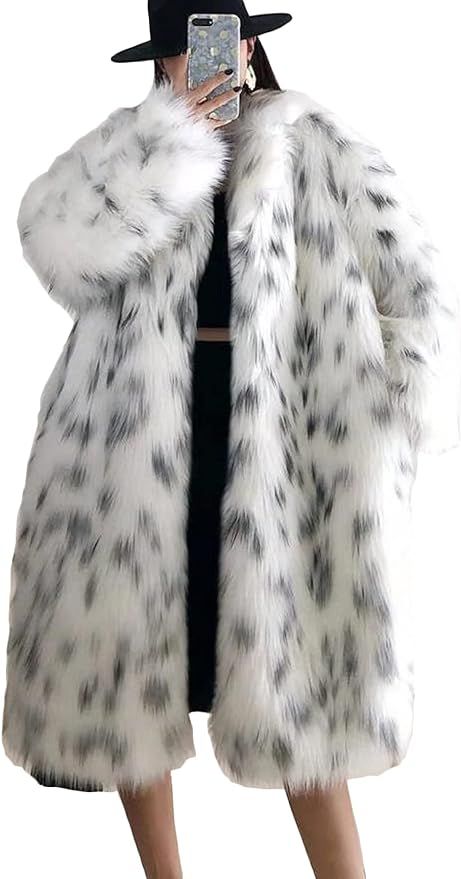 CHARTOU Women's Luxury Fluffy Faux Fur Leopard Open Front Cardigan Long Coat Outwear | Amazon (US)