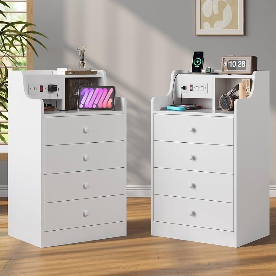 ADORNEVE Night Stand Set 2,White Nightstand with Charging Station & Hutch,Night Stands for Bedroo... | Amazon (US)