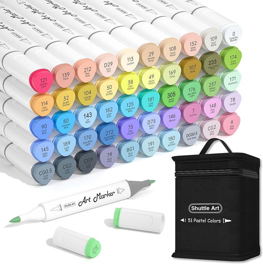 Shuttle Art Pastel Alcohol Markers Brush tip, Dual Tip Brush & Fine Tip Art Marker Set, 50 Colors... | Amazon (US)