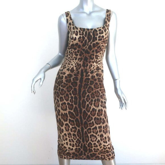 Dolce & Gabbana Leopard Print Sleeveless Midi Dress Brown Silk Size 42 | Poshmark